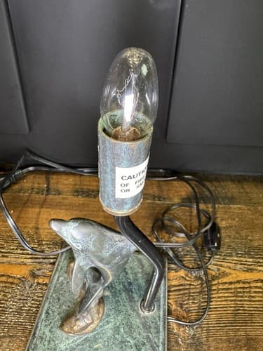 Vintage Solid Brass Dolphin Table Lamp With Marble Base San Pacific Animal Fish - Thumbnail 7