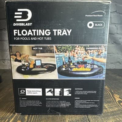 Diveblast Floating Tray for Pools and Hot Tubs Black Holds Phones, Drinks Snacks - Thumbnail 2
