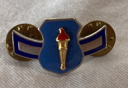 Blue Military Crest Golden Torch Dual Back Pin 1 Wing tie tack lapel army navy