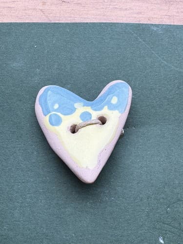 Blue Yellow Heart Hat Tie Lapel Pin Ceramic Clay Pottery Love Brooch Jewelry - Thumbnail 7