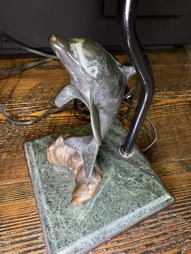 Vintage Solid Brass Dolphin Table Lamp With Marble Base San Pacific Animal Fish - Thumbnail 13