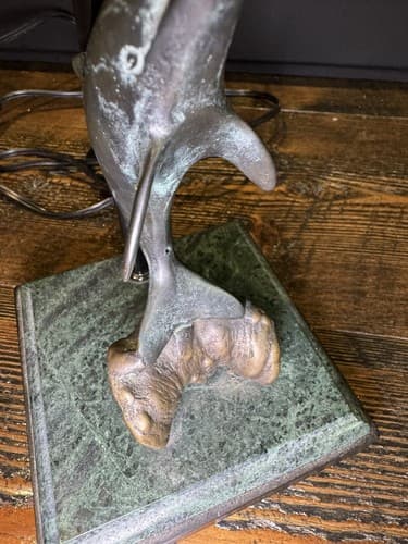 Vintage Solid Brass Dolphin Table Lamp With Marble Base San Pacific Animal Fish - Thumbnail 12