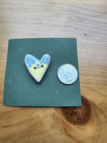 Blue Yellow Heart Hat Tie Lapel Pin Ceramic Clay Pottery Love Brooch Jewelry - Thumbnail 3