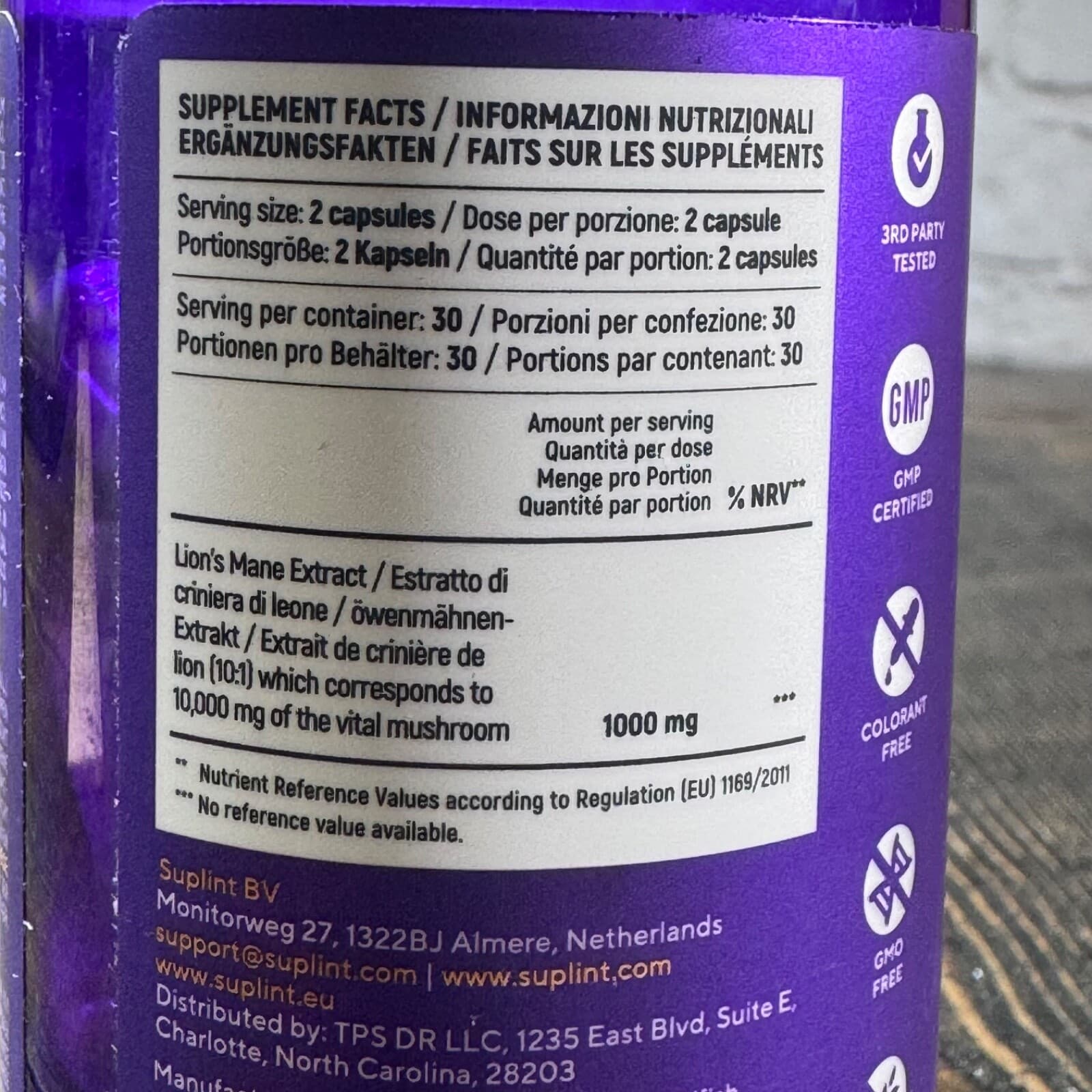 Suplint Lion’s Mane Extract Dietary 60 veggie capsules EXPIRES 10/2026 - Thumbnail 5