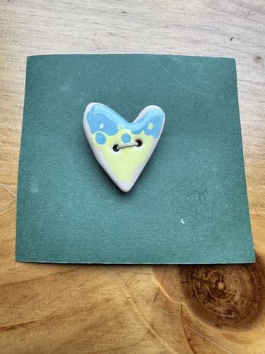 Blue Yellow Heart Hat Tie Lapel Pin Ceramic Clay Pottery Love Brooch Jewelry - Thumbnail 6