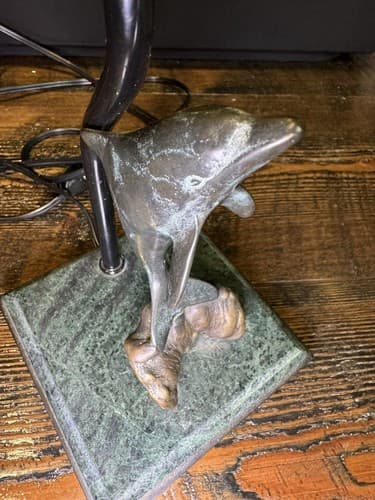 Vintage Solid Brass Dolphin Table Lamp With Marble Base San Pacific Animal Fish - Thumbnail 11