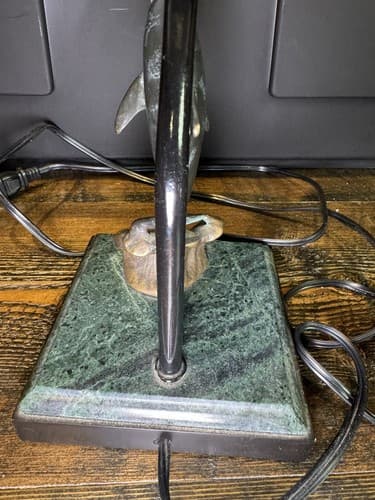 Vintage Solid Brass Dolphin Table Lamp With Marble Base San Pacific Animal Fish - Thumbnail 5
