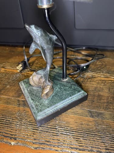 Vintage Solid Brass Dolphin Table Lamp With Marble Base San Pacific Animal Fish - Thumbnail 10