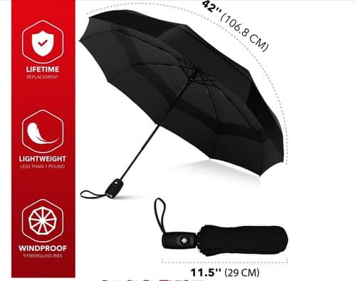 Repel Windproof Waterproof Travel Black Umbrella with Teflon Coating Brand New - Thumbnail 7