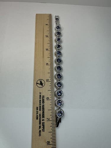 Purple And White Rhinestone Crystal Tennis Bracelet Silver Jewelry - Thumbnail 4