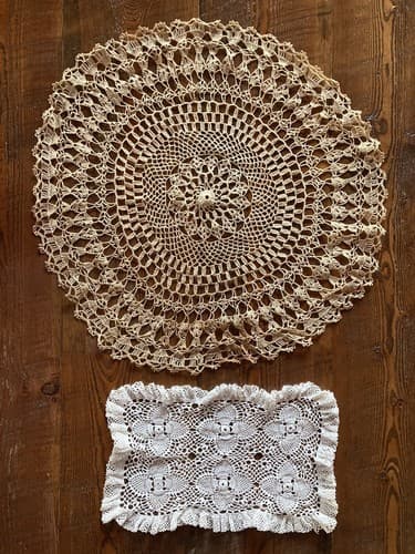 Vintage Doily Lot Of 2 Rectangular And Circle Beige Tan White Crochet