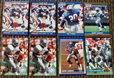 Barry Sanders 8 Football Cards Lot Detroit Lions Rookie Pro Set Topps Score