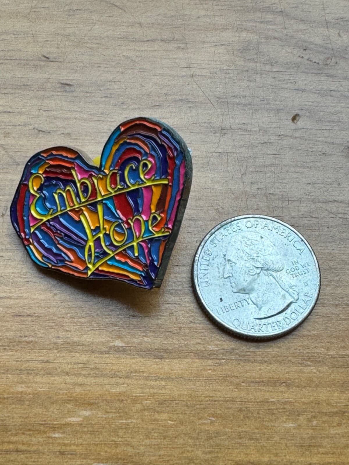 Embrace Hope Heart Shaped Multicolor Lapel Hat Jacket Tack Pin Back Love Penzeys - Thumbnail 3