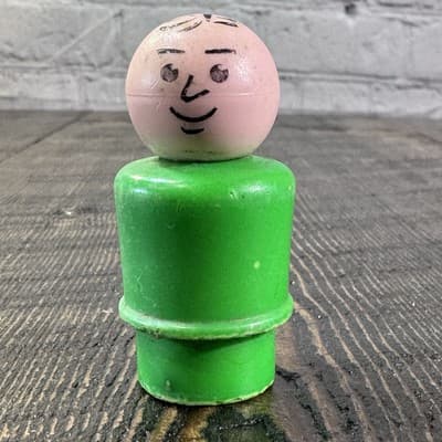 Vintage Fisher Price Little People Dad Father Man Green Body Plastic Stamp Hair