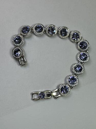 Purple And White Rhinestone Crystal Tennis Bracelet Silver Jewelry - Thumbnail 12