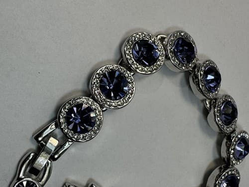 Purple And White Rhinestone Crystal Tennis Bracelet Silver Jewelry - Thumbnail 7