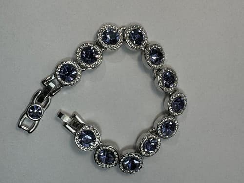 Purple And White Rhinestone Crystal Tennis Bracelet Silver Jewelry - Thumbnail 6