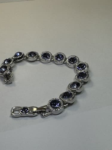 Purple And White Rhinestone Crystal Tennis Bracelet Silver Jewelry - Thumbnail 11