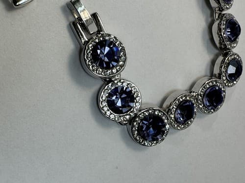 Purple And White Rhinestone Crystal Tennis Bracelet Silver Jewelry - Thumbnail 8