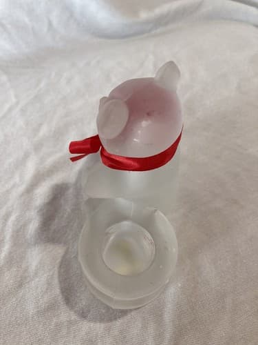 Vintage Frosted Glass Teddy Bear Drum Taper/Dinner Candle Holders Christmas 3”H - Thumbnail 3
