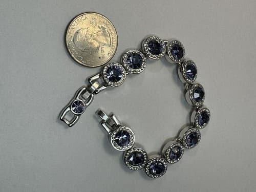 Purple And White Rhinestone Crystal Tennis Bracelet Silver Jewelry - Thumbnail 5