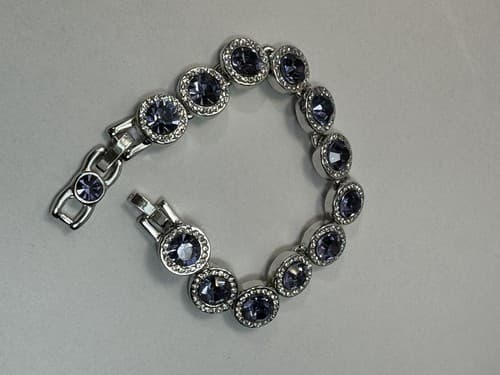 Purple And White Rhinestone Crystal Tennis Bracelet Silver Jewelry - Thumbnail 9