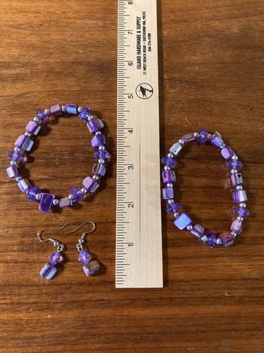 Set Of 4 Purple Beads Amethyst Fashion Jewelry Bracelet Earrings Handmade stone - Thumbnail 3