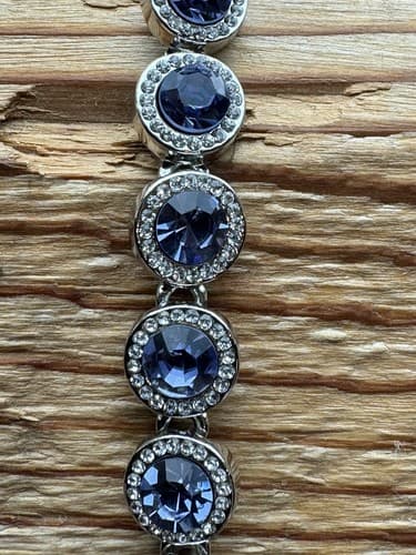 Purple And White Rhinestone Crystal Tennis Bracelet Silver Jewelry - Thumbnail 2
