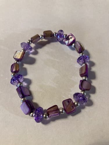 Set Of 4 Purple Beads Amethyst Fashion Jewelry Bracelet Earrings Handmade stone - Thumbnail 4