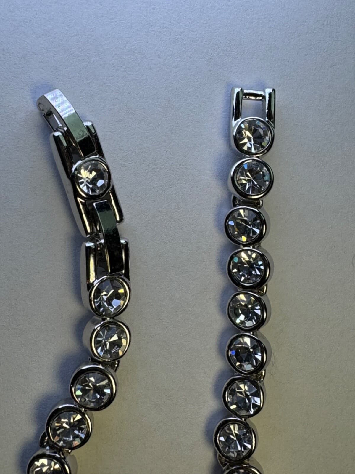Silver White Rhinestone Tennis Bracelet 7.5” Diamond Look Jewelry - Thumbnail 10