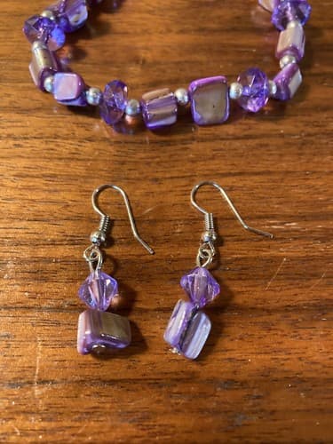 Set Of 4 Purple Beads Amethyst Fashion Jewelry Bracelet Earrings Handmade stone - Thumbnail 11