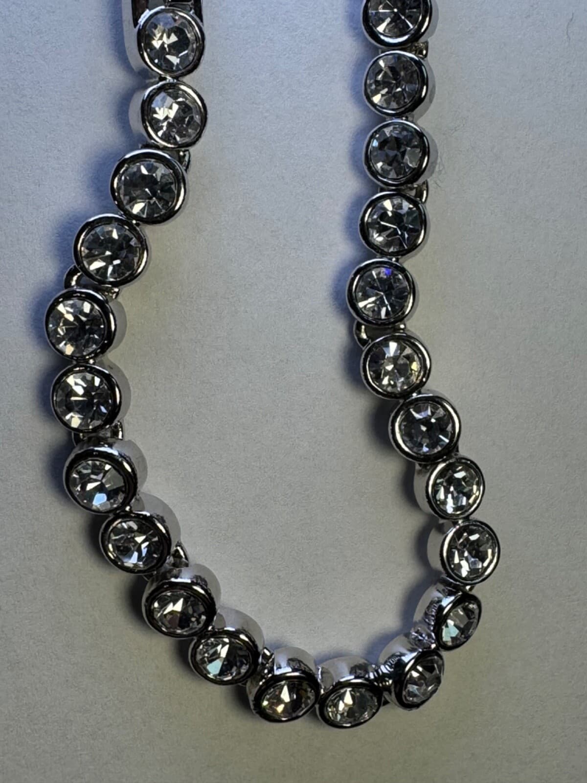 Silver White Rhinestone Tennis Bracelet 7.5” Diamond Look Jewelry - Thumbnail 11