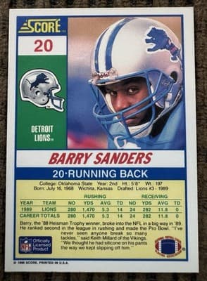 Barry Sanders 8 Football Cards Lot Detroit Lions Rookie Pro Set Topps Score - Thumbnail 13