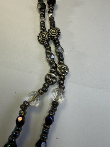 Purple Green Pink Silver Metallic Beaded Necklace Peace 11” Jewelry - Thumbnail 9