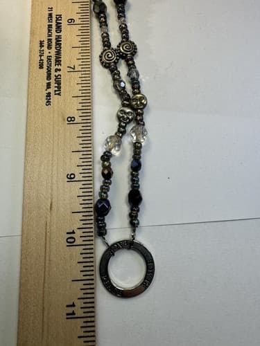 Purple Green Pink Silver Metallic Beaded Necklace Peace 11” Jewelry - Thumbnail 8