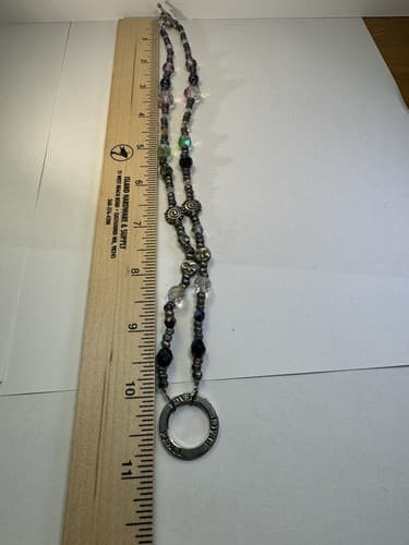 Purple Green Pink Silver Metallic Beaded Necklace Peace 11” Jewelry - Thumbnail 7