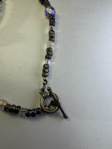 Purple Green Pink Silver Metallic Beaded Necklace Peace 11” Jewelry - Thumbnail 5