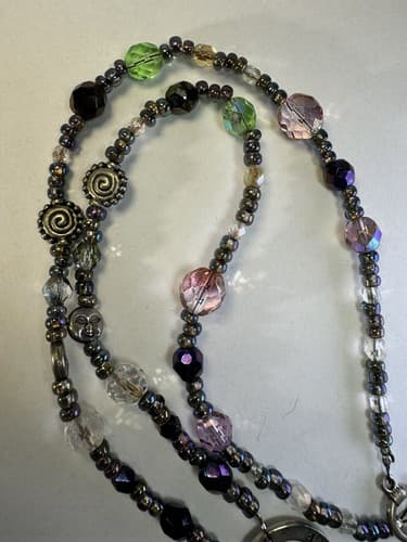 Purple Green Pink Silver Metallic Beaded Necklace Peace 11” Jewelry - Thumbnail 6