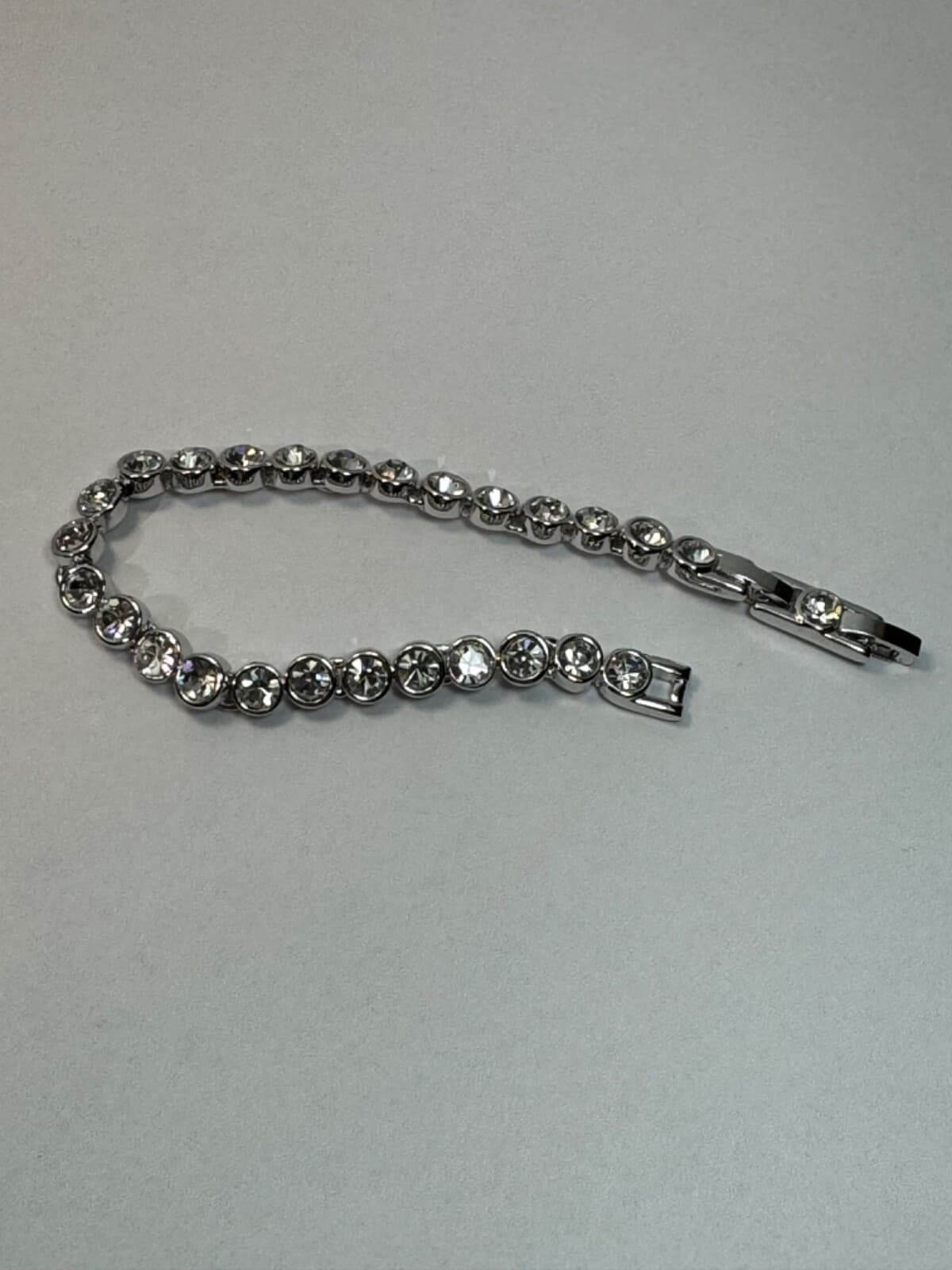 Silver White Rhinestone Tennis Bracelet 7.5” Diamond Look Jewelry - Thumbnail 2