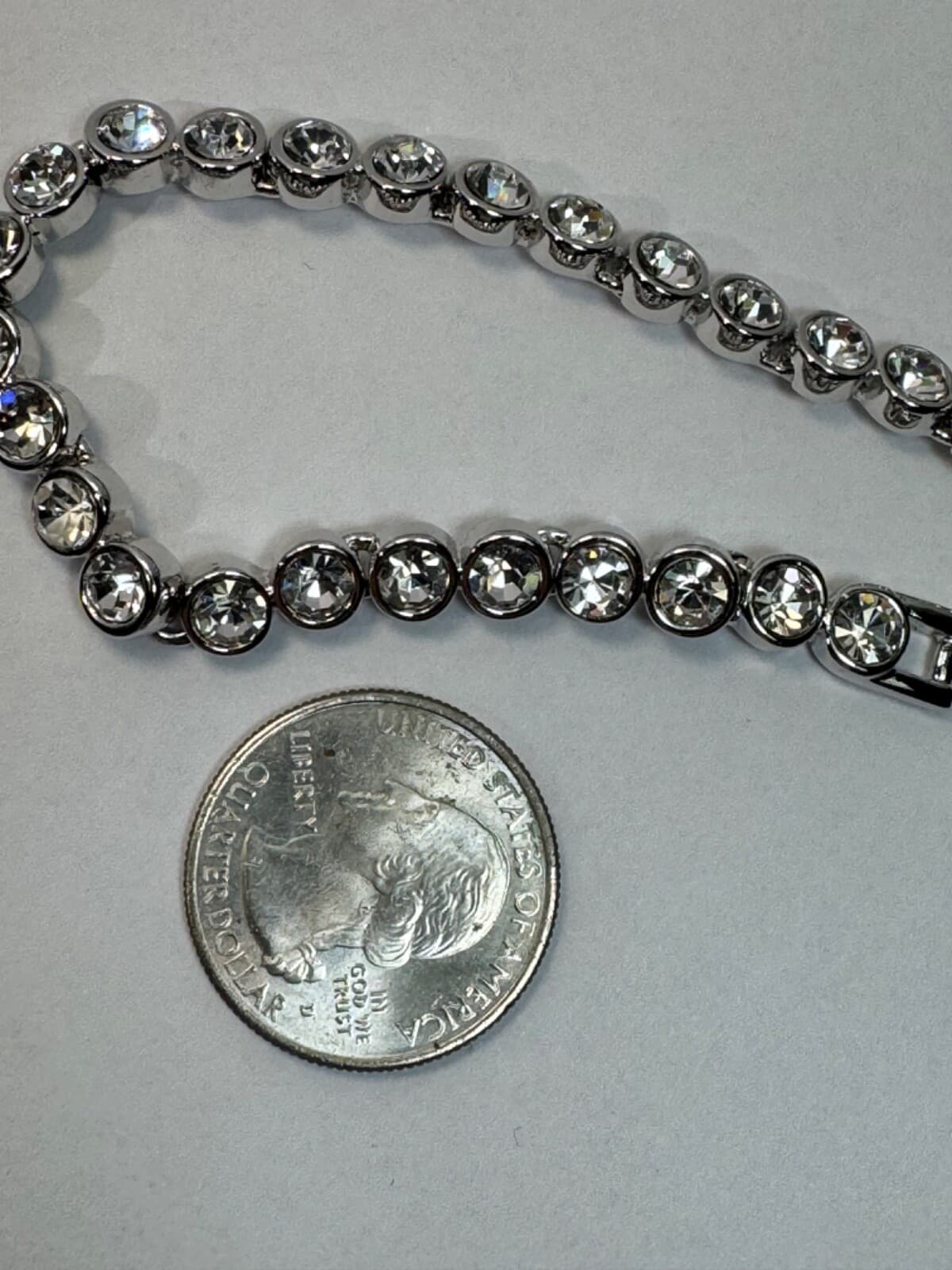 Silver White Rhinestone Tennis Bracelet 7.5” Diamond Look Jewelry - Thumbnail 6
