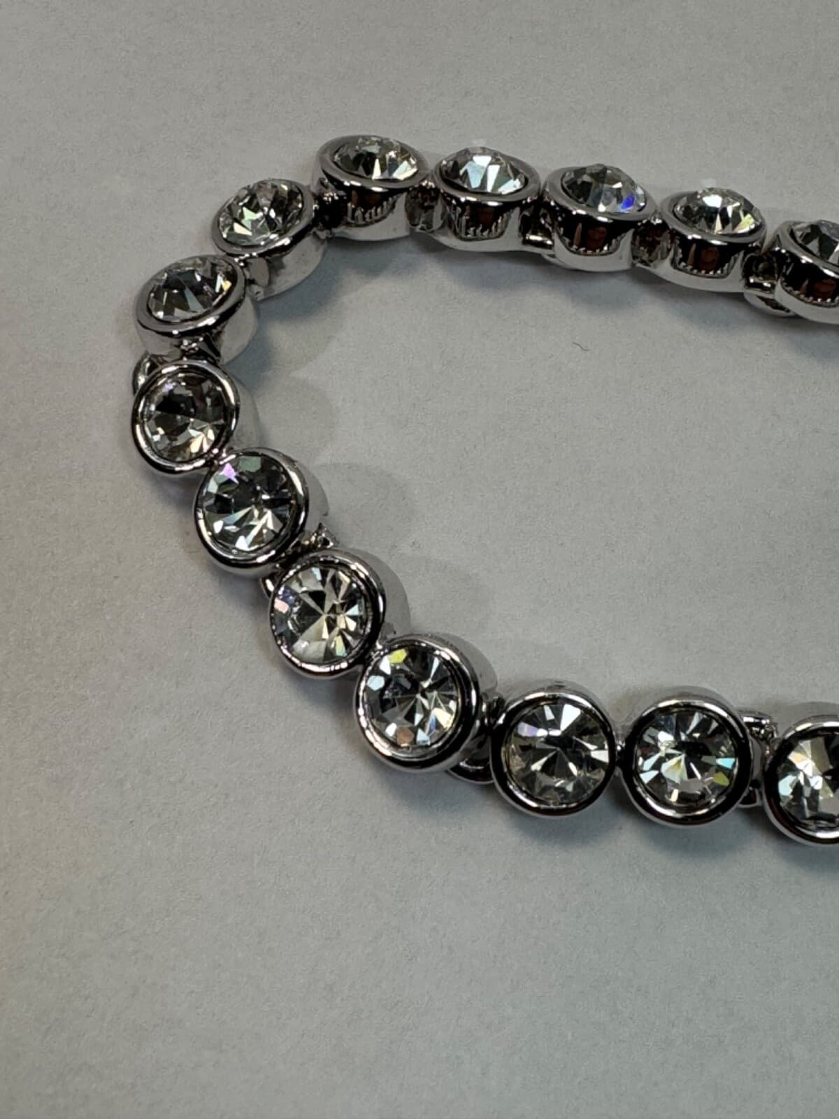 Silver White Rhinestone Tennis Bracelet 7.5” Diamond Look Jewelry - Thumbnail 5