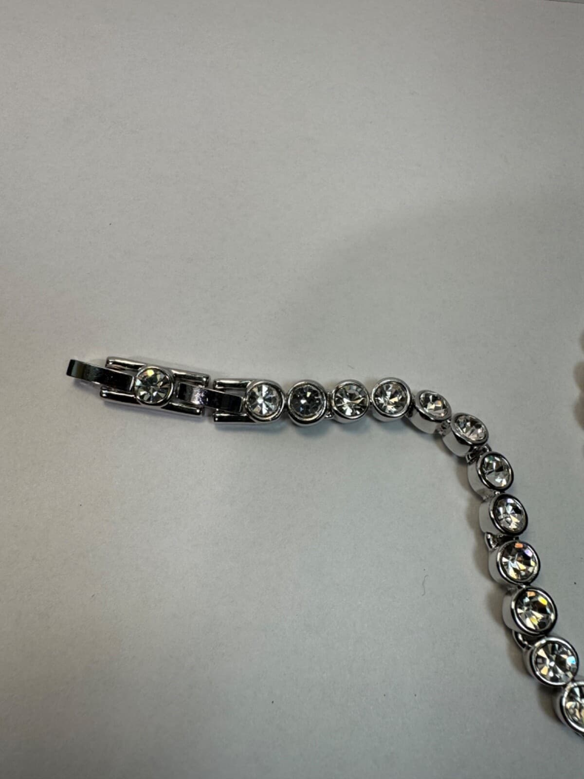 Silver White Rhinestone Tennis Bracelet 7.5” Diamond Look Jewelry - Thumbnail 8