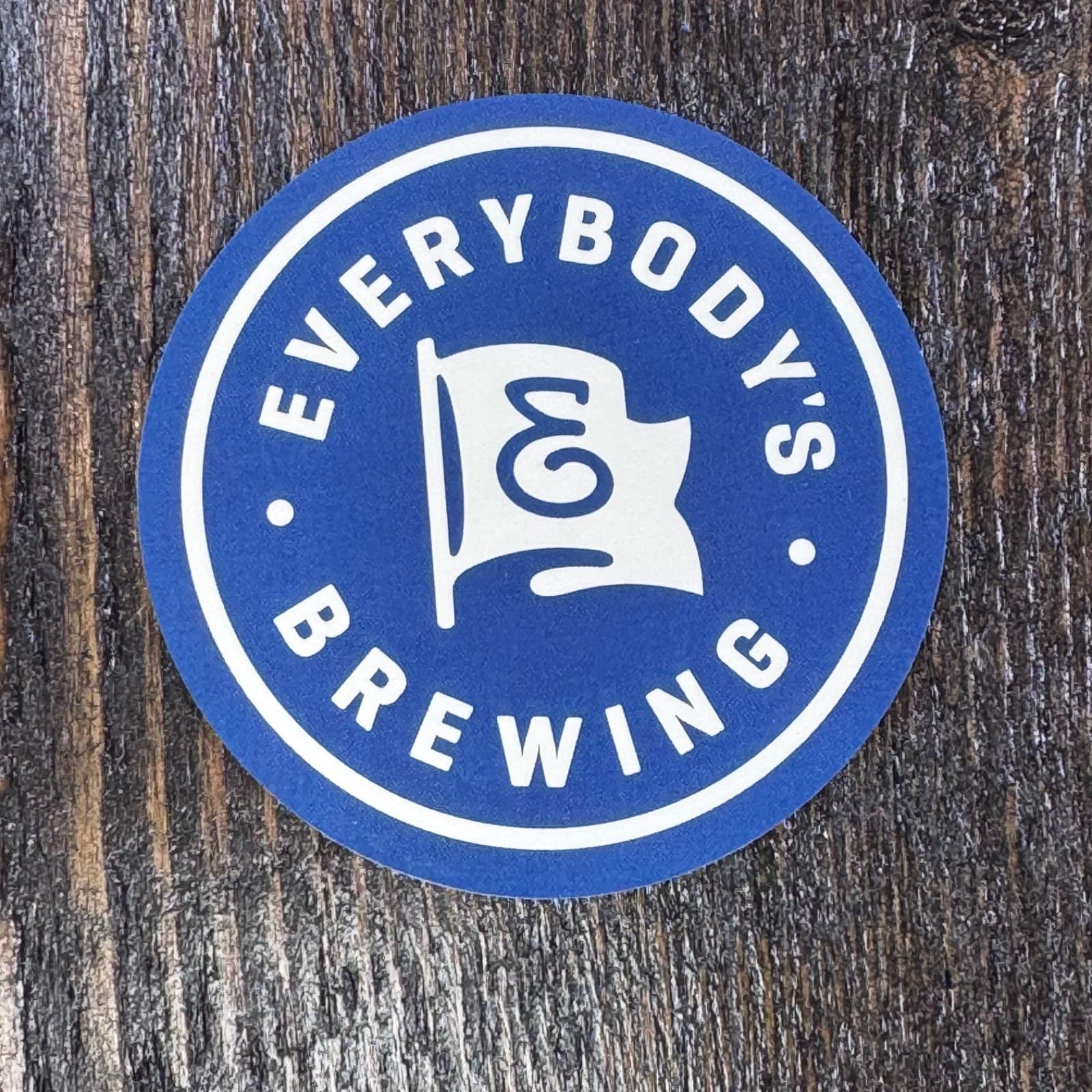 Everybody’s Brewing - Blue Flag with E - Beer Sticker Label