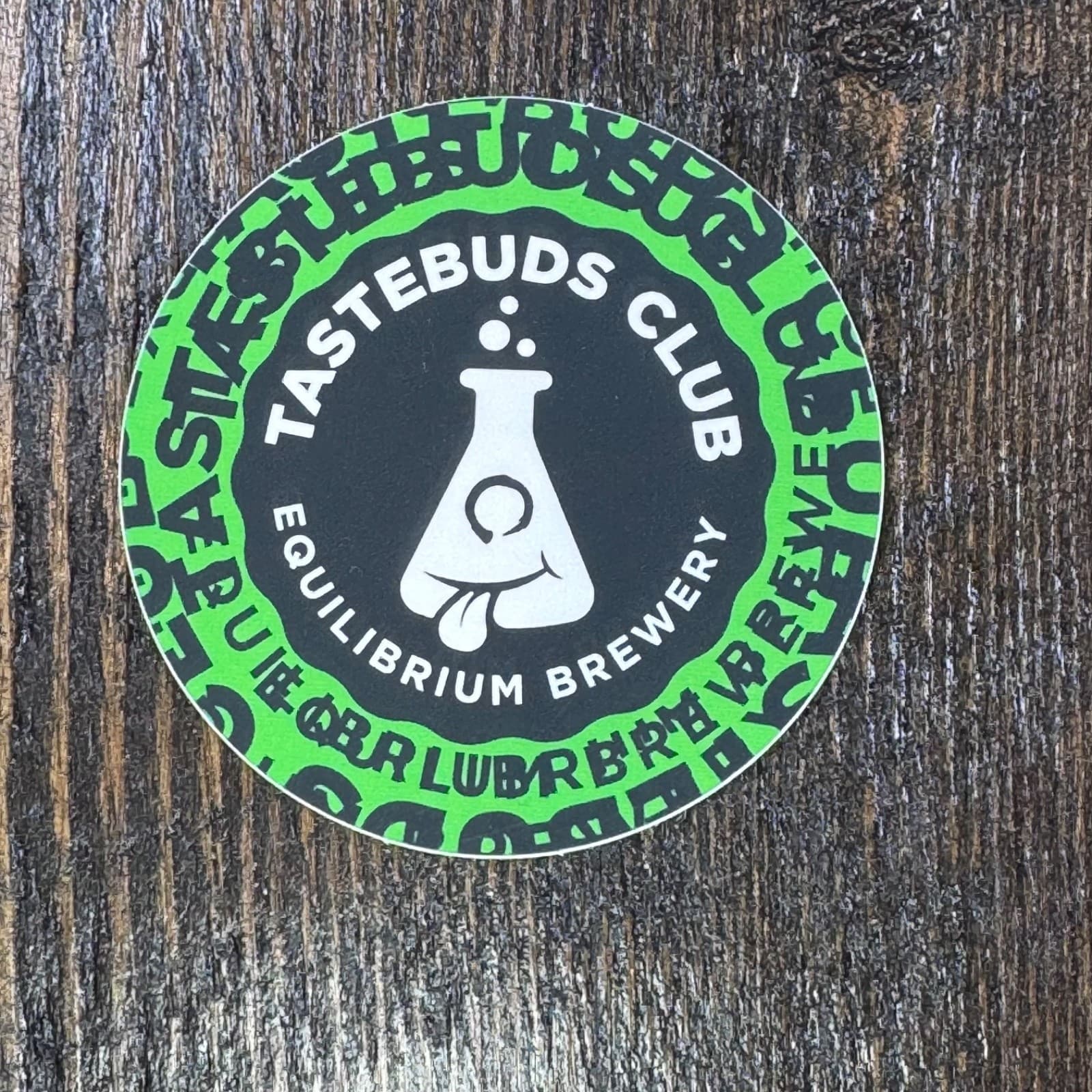 Equilibrium Brewery - Tastebuds Club - Green Labratory Flask -Beer Sticker Label