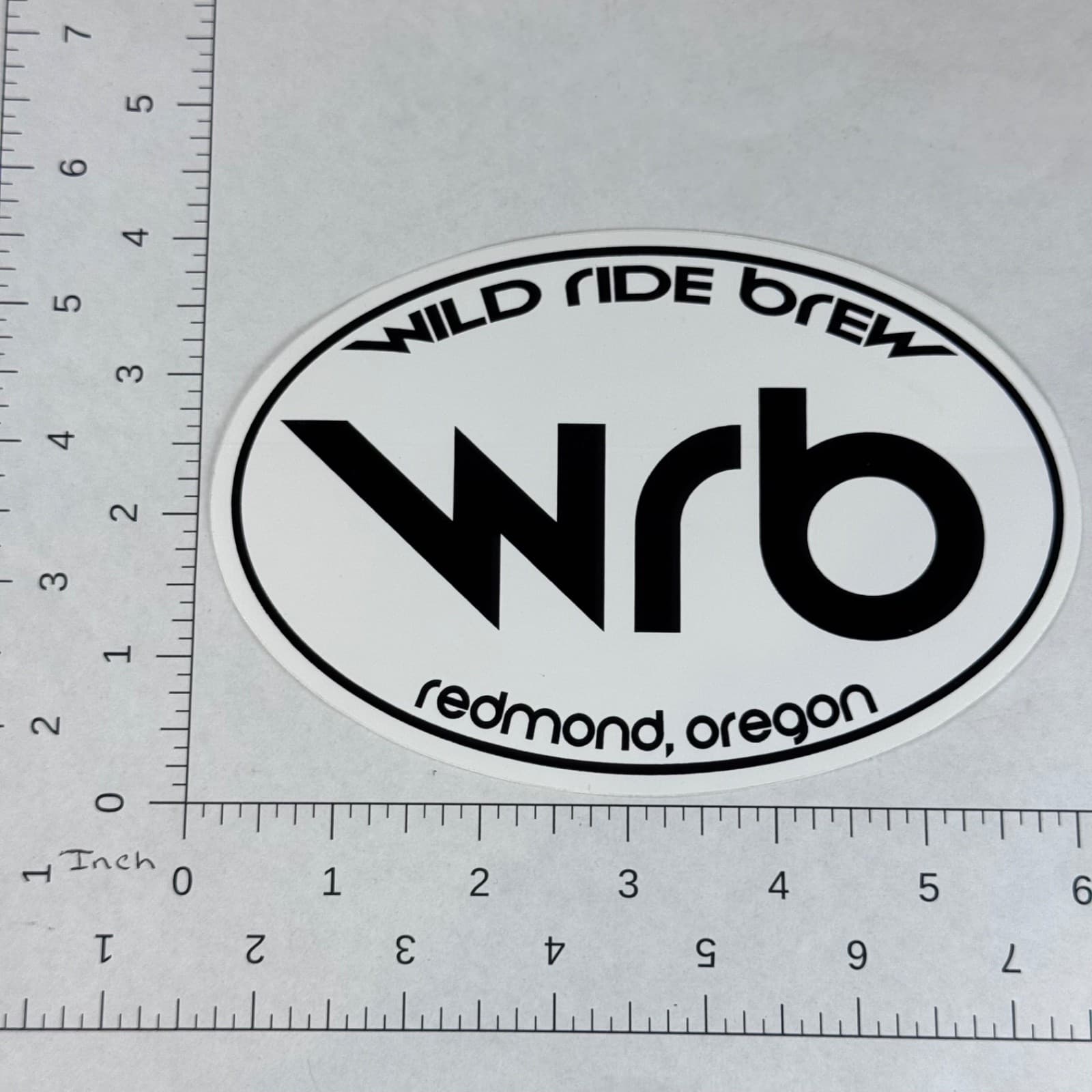 Wild Ride Brew - WRB Redmond, OR - White Oval Black Letters Beer Sticker - Thumbnail 2