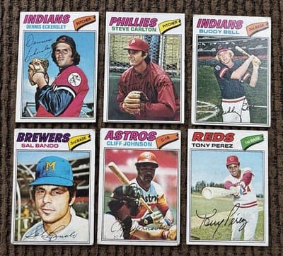 1977 Topps Baseball Lot Of 6 Cards Steve Carlton Dennis Eckersley Tony Perez Etc