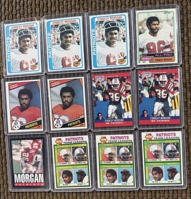 STANLEY MORGAN 1978-1990 New England Patriots 12 Card Lot, 3 1978 Rookie Cards