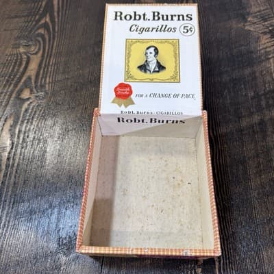 Vtg. Rob.t Robert Burns Cigarillos Cigar Cardboard Box 5 Cents - Thumbnail 7