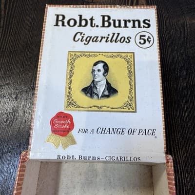 Vtg. Rob.t Robert Burns Cigarillos Cigar Cardboard Box 5 Cents - Thumbnail 8
