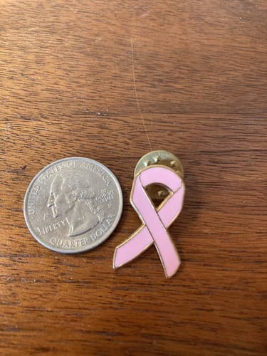 Pink Ribbon Breast Cancer Awareness 1" Lapel Hat Pin metal tie tack Komen - Thumbnail 2
